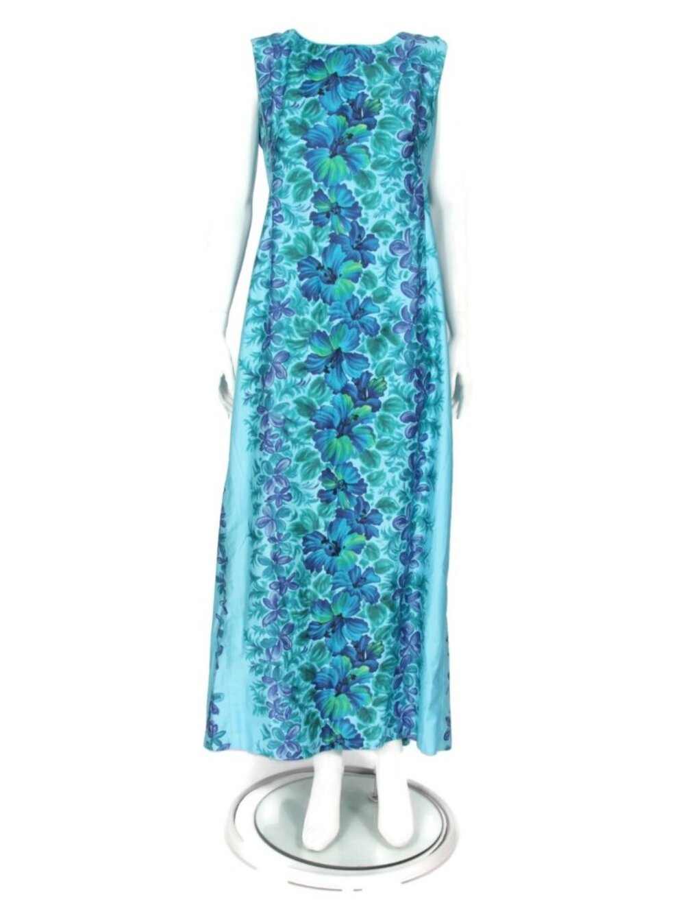 ELSIE KRASSAS Waikiki Vintage 60's Blue Floral Hawaiian Maxi Dress Sz Large /533